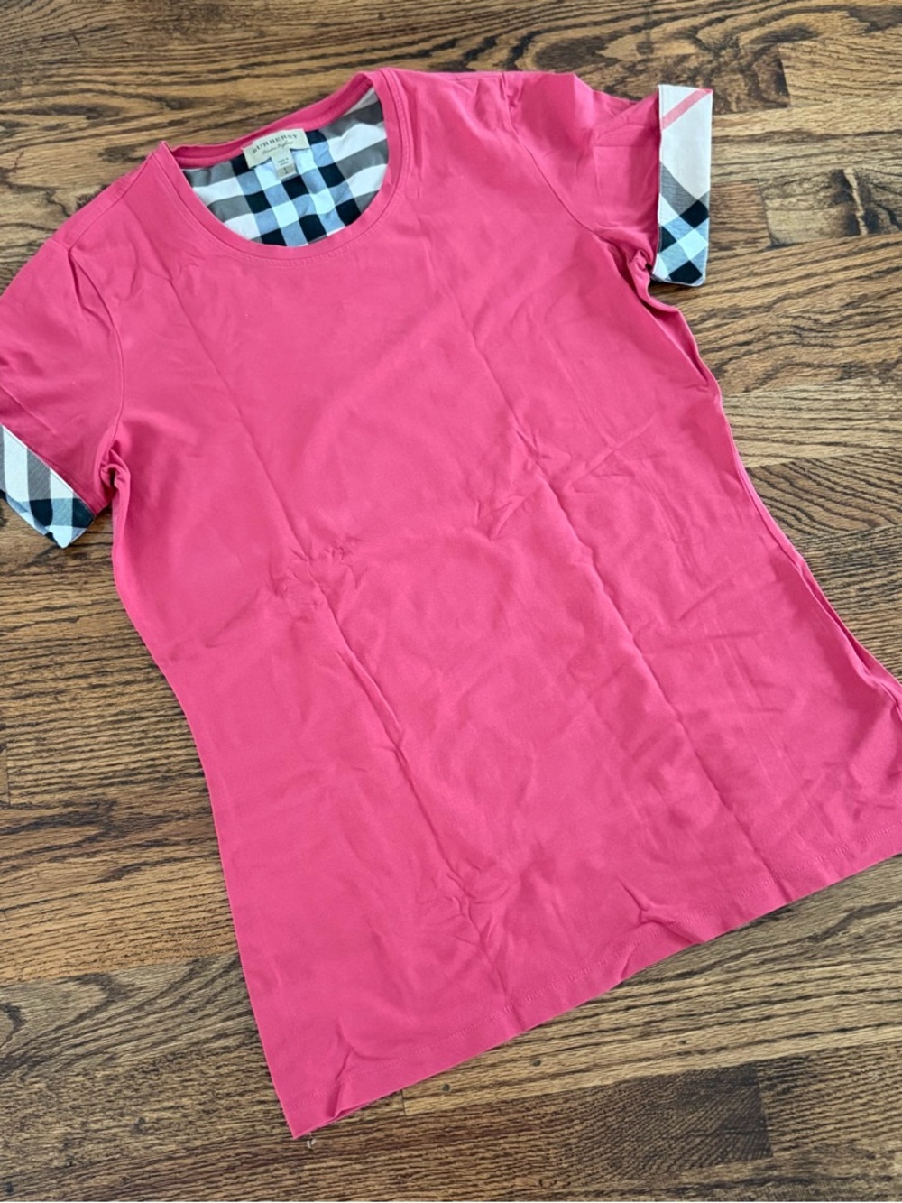Burberry Pink Short Sleeve Top with Signature Check Trim